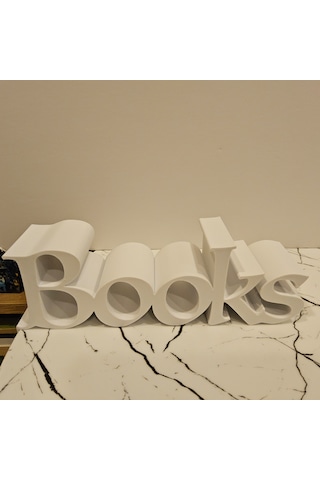 Kitap Tutucu Books Yazılı 3 D Beyaz