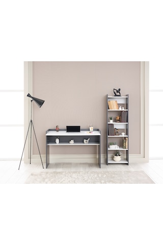 Arpelia Ahşap Çalışma Masası Ve Kitaplık 1 Beyaz