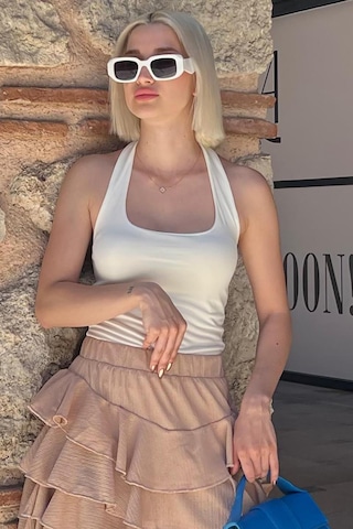 Madmext Beyaz Halter Yaka Boyun Askılı Crop Body Mg2146-beyaz Beyaz