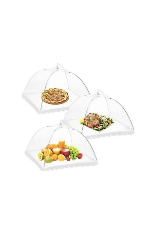 3 Adet Fileli Açılır Yemek Şemsiyesi - Yemekleriniz İçin Şık Koruma Beyaz 1 Adet Diğer