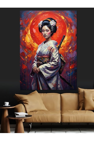 Japon Geyşa Sanat Eseri Dekoratif Kanvas - Mdf Ahşap Tablo