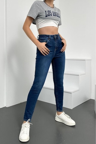 HLT Jeans Kadın Mavi Süper Skinny Fit Esnek Likralı Yüksek Bel Denim Jean Kot Pantolon HLTJENNİE-STEVE Mavi