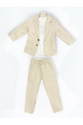 Erkek Çocuk 3 Lü Pamuklu Keten Takım-14501 Bej