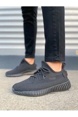 Mevese Morven Erkek , Kadın Triko Sneaker Ayakkabı Günlük Bağcıklı Hafif Spor Modeli - Kömür