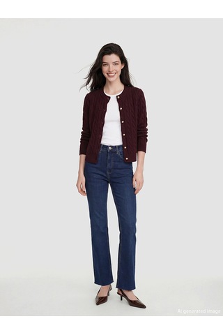 Lcw Comfort Bordo Bisiklet Yaka Desenli Kadın Triko Hırka