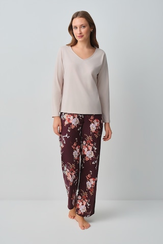 Suwen Mimoza Pamuklu Pijama Takımı Wsh10510155662 Bordo