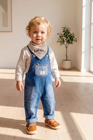 Babymod Denim 3'lü Erkek Bebek Salopet Kot Tulum Takım mavi