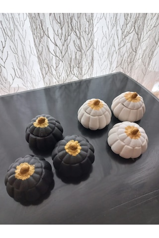 Mini Balkabağı 6'lı Lokumluk, Kahve Yanı Sunumluk Siyah Beyaz Dekoratif Obje 06