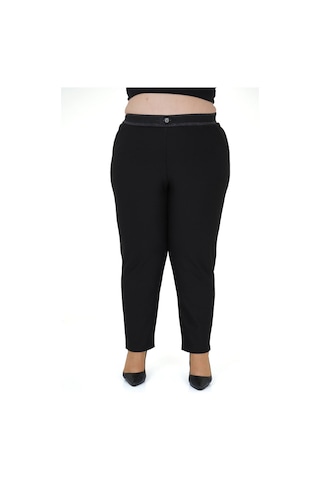 Kadın Büyük Beden Boru Paça Toparlayıcı Yüksek Bel Siyah Ekstra Battal Pantalon