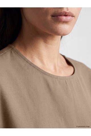 Lcw Vision Kahverengi Bisiklet Yaka Oversize Bluz