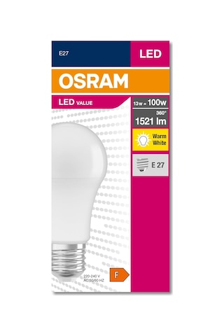 Osram 4052899971097 Led Cla 100, 13 W, 1521 Lümen, 2700 Kelvin, Sarı Işık E27 Duy Ampul, Boy: 12cm E Sku: Smg8690010159557 Açık Kahverengi