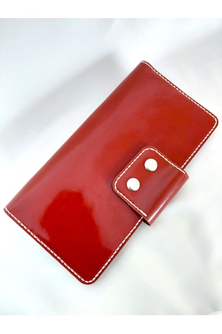 Luna Luster Hakiki Deri Vintage Tasarım Unisex Telefon Bölmeli Seyahat Cüzdanı & Pasaportluk & Portföy Çanta Kızıl Kahve