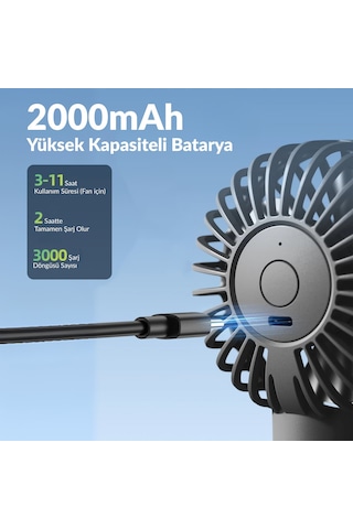 Warmco K31 Su Püskürtmeli Şarjlı El Vantilatörü Taşınabilir Masaüstü Standlı 3 Kademeli Serinletici Mini Soğutucu Fan Beyaz