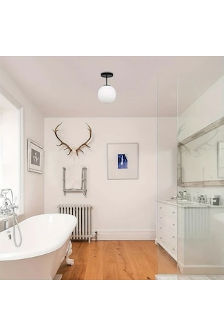 Dashanshop Siyah Modern Yarı Gömme Tavan Lambası Opal Küre Avize E26 Aydınlatma Siyah