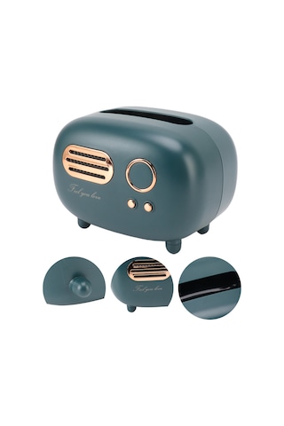 Geeroyoo Klasik Radyo Desenli Plastik Mendil Kutusu - Banyo, Oturma Odası, Yatak Odası Dekoratif Çok Amaçlı Organizer - Kırmızı