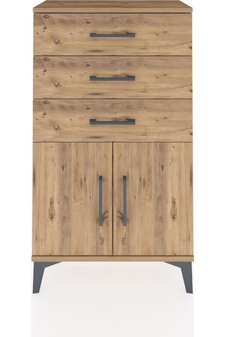 Arges Komodin Tek Raflı 3 Çekmeceli 2 Kapaklı 60x30x106 Çam-çam Çam