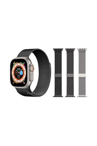 iOS Uyumlu Watch Ultra 49MM Metal Hasır Mıknatıslı Örgü Kordon Kayış