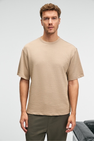 Grimelange Vıntage Erkek Kısa Kollu Yuvarlak Yaka Dokulu Gofre Kumaş Regular Fit Bej T-shirt Bej