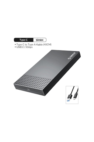 Orico USB 3.1 Type-C 2.5 inç Sata Harici Slim SSD HDD Harddisk Kutusu 2526C3