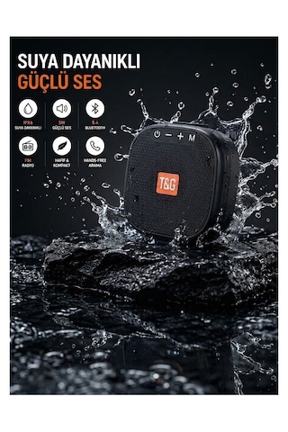 T&g Tg-444 Bluetooth 5.4 Taşınabilir Mini Hoparlör 5w Ipx6 Suya Dayanıklı Fm Radyo Usb Siyah