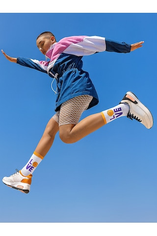 Basketball Love Desenli Unisex Spor Çorap Beyaz - Mor -turuncu