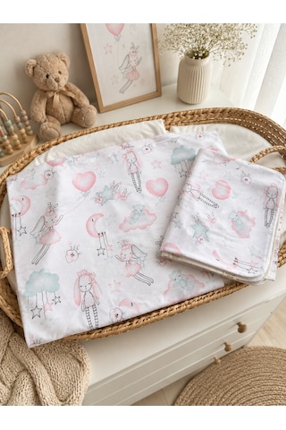 Minora Baby&kids %100 Pamuk Ranforce Anne Yanı Park Yatak Lastikli Bebek Çarşafı Ve Yastık Kılıfı Seti 70x120 - 35x45 - Peri Tavşan