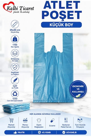 Kalın Mavi Poşet Küçük Boy 1 Kg Hışır Atlet Poşet