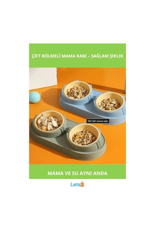 Çift Bölmeli Kaymaz Mama Ve Su Kabı Mavi Yeşil 34x16 Cm