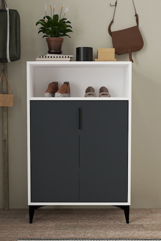 1202 Ada Ayakkabılık 4 Raflı 2 Kapaklı Çok Amaçlı Dolap Antrasit Beyaz Antrasit - Beyaz
