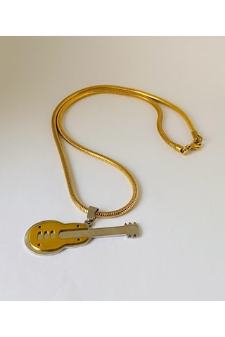 Vercetti 1. Sınıf Kalın Çelik Burgu Zincir Gitar Figürlü Altın ve Gümüş Renk Kolye
