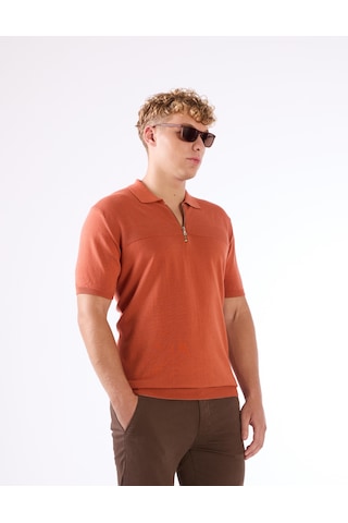 Dufy Kiremit Örgü Erkek Triko - Slim Fit KIREMIT