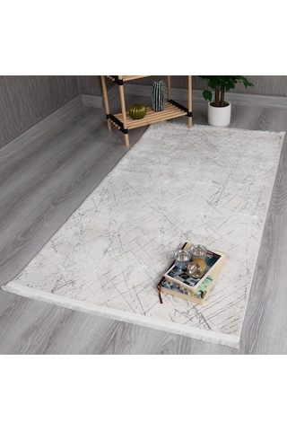 My Evilla Modern Dekoratif Star Seri Krem Gri Dokuma Halı Star4106c