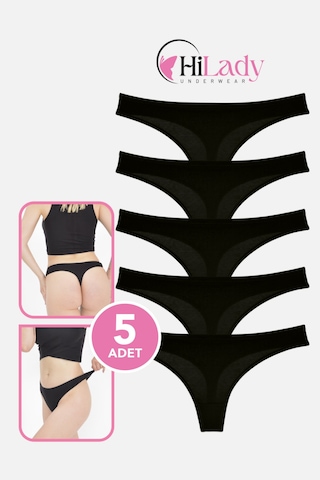 Hilady Kadın Tanga,düşük Bel Tanga String, 5'li Paket, Pamuklu Yumuşak Kumaş Pamuklu Tanga Siyah