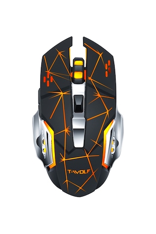 Xindoker T-wolf Q13 Kablosuz Mouse, 2.4g, Sessiz Tıklama, 3 Dpı Seviyesi 1200/1600/2400 , Yenilenebilir Pil, 7 Renkli Işık, Ergonomik Tasarım - Siyah