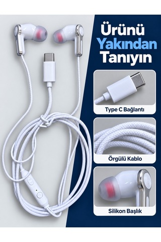 Dahili Mikrofonlu Kablo Üzeri Kumandalı Beyaz Kulaklık Akyı-384115