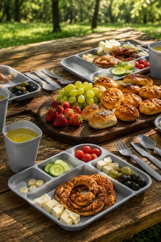 Porsima Ac-101-1 32 Parça 6 Kişilik Pratik Taşınabilir Piknik Seti - Saklama Kutulu Piknik Sepeti Gri