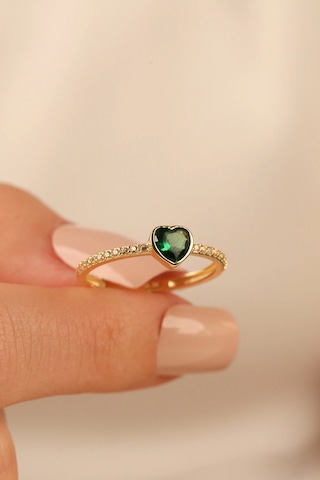 Çgkmücevherat Yeşil Kalp Taşlı Altın Yüzük Klpyzky001 Gold