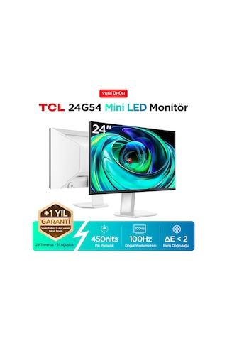TCL 24G54 Ofis Ve Çalışma Monitörü 24" 100hz Fhd Mini Led Va Panel Ev, Okul Ve İş Ekranı Hdmı+vga, 400 Nits, Göz Koruma