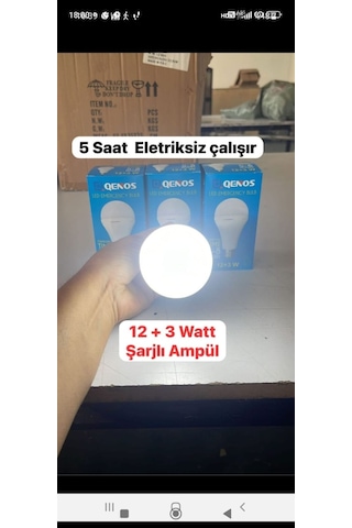 15 Watt Şarjlı Led Ampul Beyaz Işık