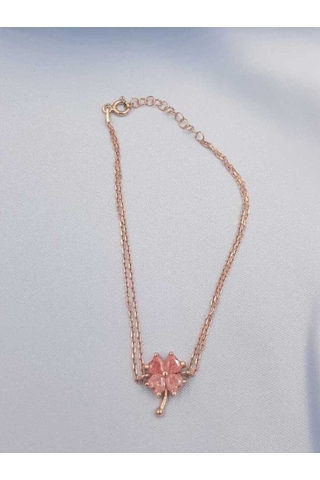 Vog Pembe Taşlı Yonca 925 Ayar Gümüş Sevgiliye,anneye,arkadaşa Hediye Bileklik