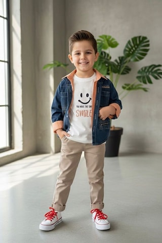 Miniğimin Cicileri Miniğimin Cicilwri Smile Baskılı Kot Ceketlü 4 Lü Erkek Çocuk Takım - Bej
