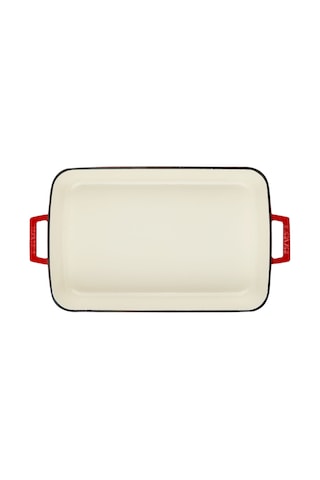 Lava Döküm Dikdörtgen Rosto Ve Fırın Tepsisi Ölçü 26x40cm. Döküm Demir Yekpare Çift Kulplu Edition Serisi - Kırmızı Kırmızı