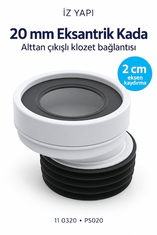 İz Yapı 20 Mm Eksantrik Klozet Kadası Alttan Çıkışlı Gider Bağlantı Adaptörü Ps020 Beyaz