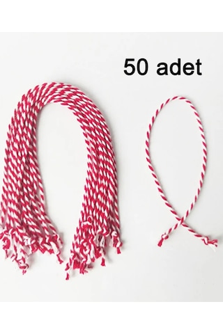 50 Adet Kırmızı Beyaz Marteniçka Ip Bileklik - Dilek Bilekliği - Şans Bileklik Çok Renkli