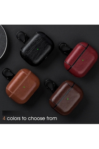 Apple Uyumlu AirPods Pro 3 2025 Lüx Deri Suni Deri Kılıf 360 Koruma+kanca Bordo