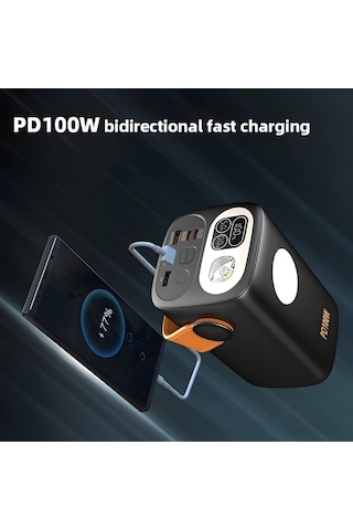 Cepini Cp-06 60.000mah Pd 100w Hızlı Şarj Destekli Powerbank Dahili 4 Kablolu Ve Led Aydınlatmalı Siyah