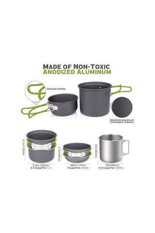 Padalink "ds101 Kamp Seti: 2 Kişilik Katlanır Ocak, Tencere, Tava Ve Kahve Fincanı İle Pratik Outdoor Pişirme Çözümü" Yeşil