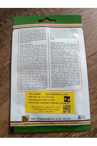 Paşa Tohumculuk Biber Tohumu Menderes Kıl Acı 5 Gr