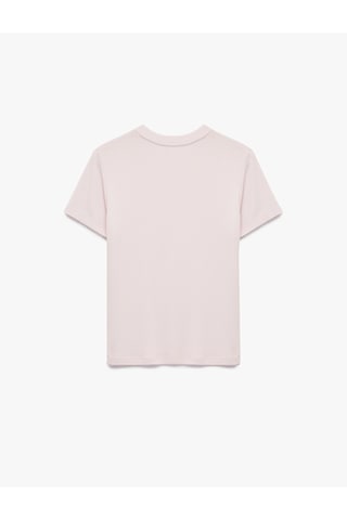 Koton Slim Fit Fiyonk Nakış Detaylı Kısa Kollu Bisiklet Yaka Tişört Pembe 6wak50199ek Gül