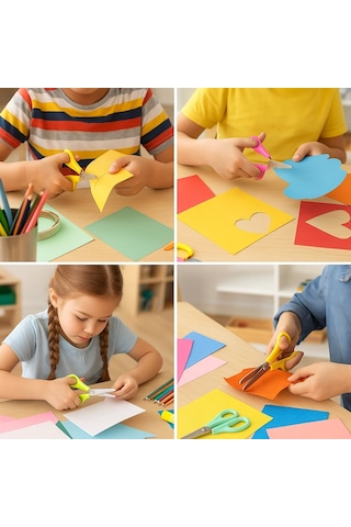 Cetvelli Çocuk Makası 12'li Set Renkli, Güvenli, Okul Ve Etkinlik İçin Uygun Karışık Renk Güvenli